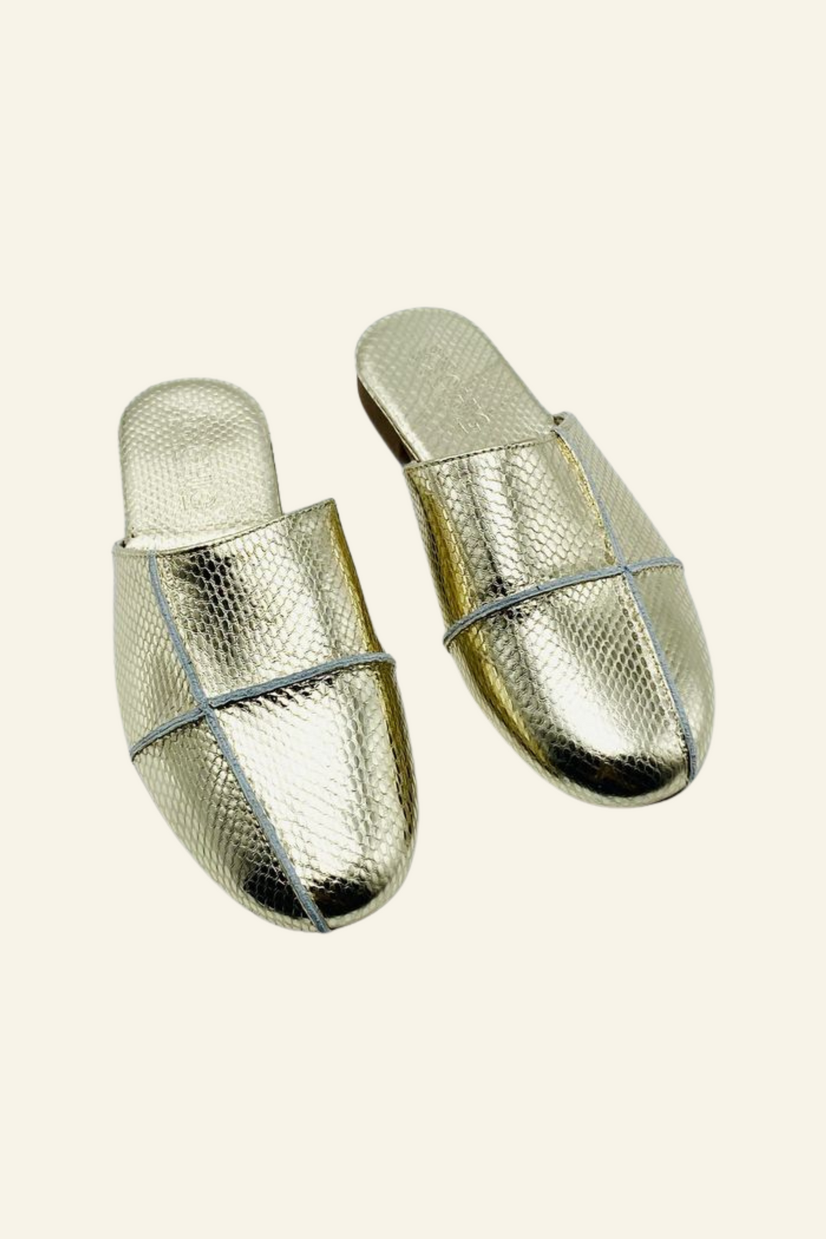 Pattern Golden Leather Slippers