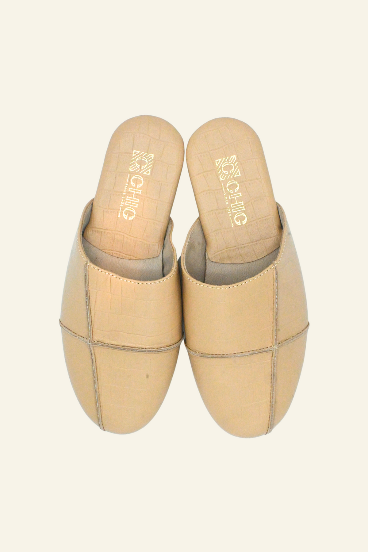 Beige Leather Slippers