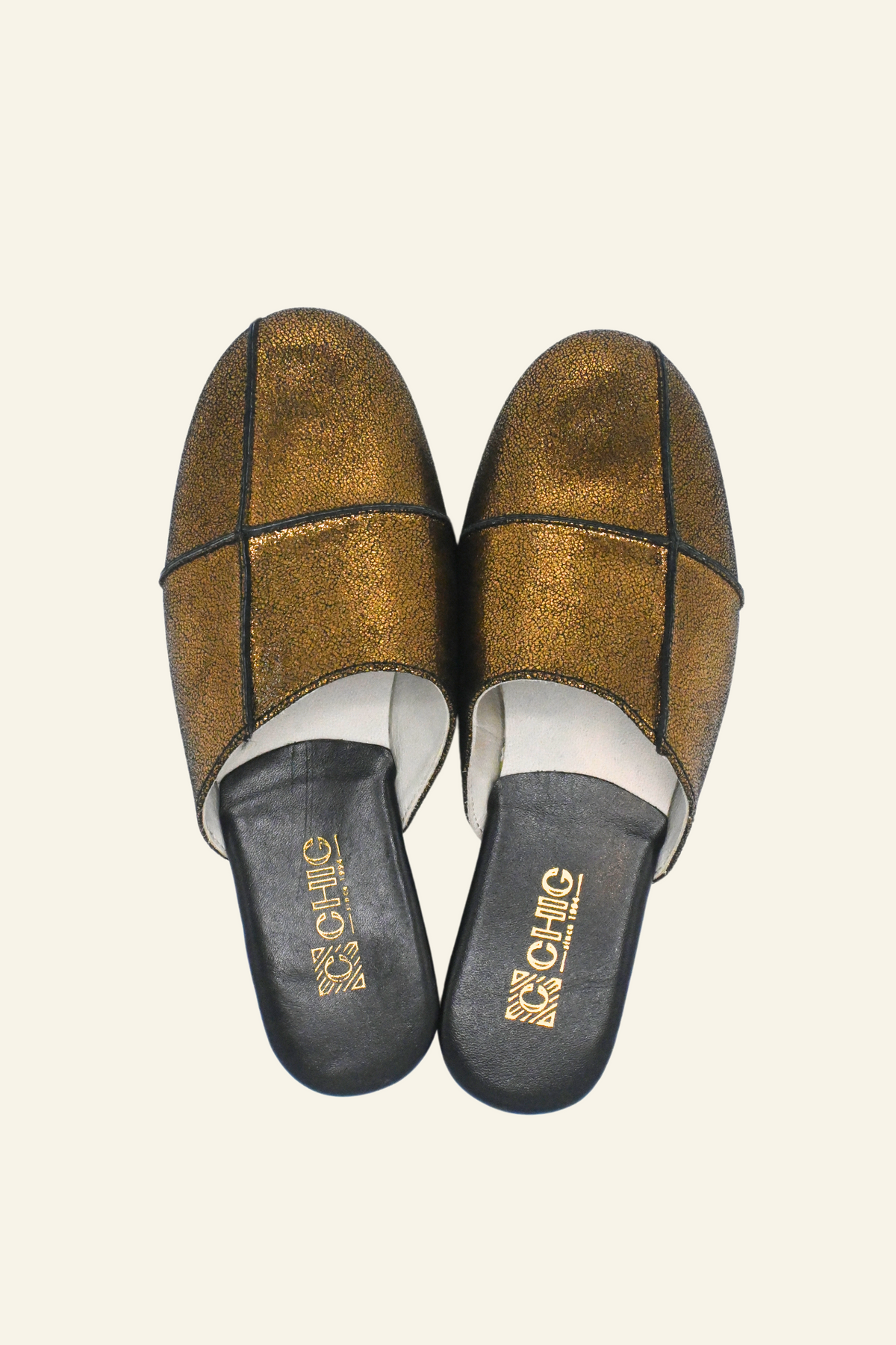 Brown Metallic Leather Slippers