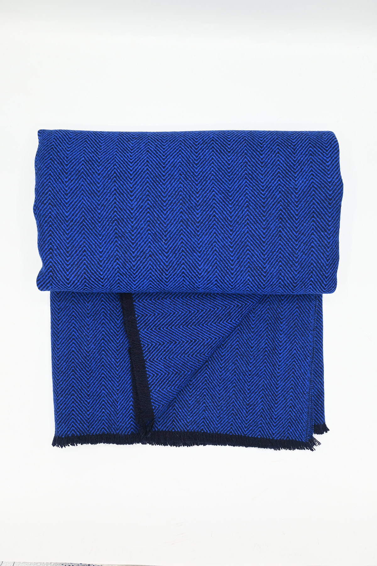 Cobalt Blue Herringbone Wool Blanket