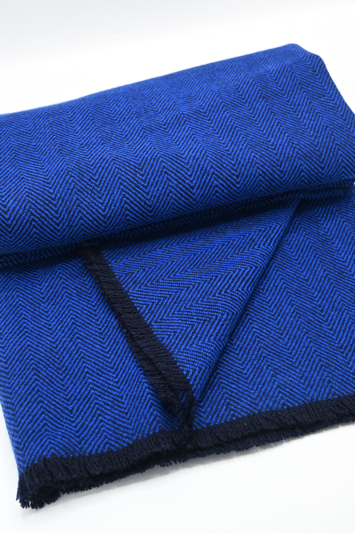 Cobalt Blue Herringbone Wool Blanket