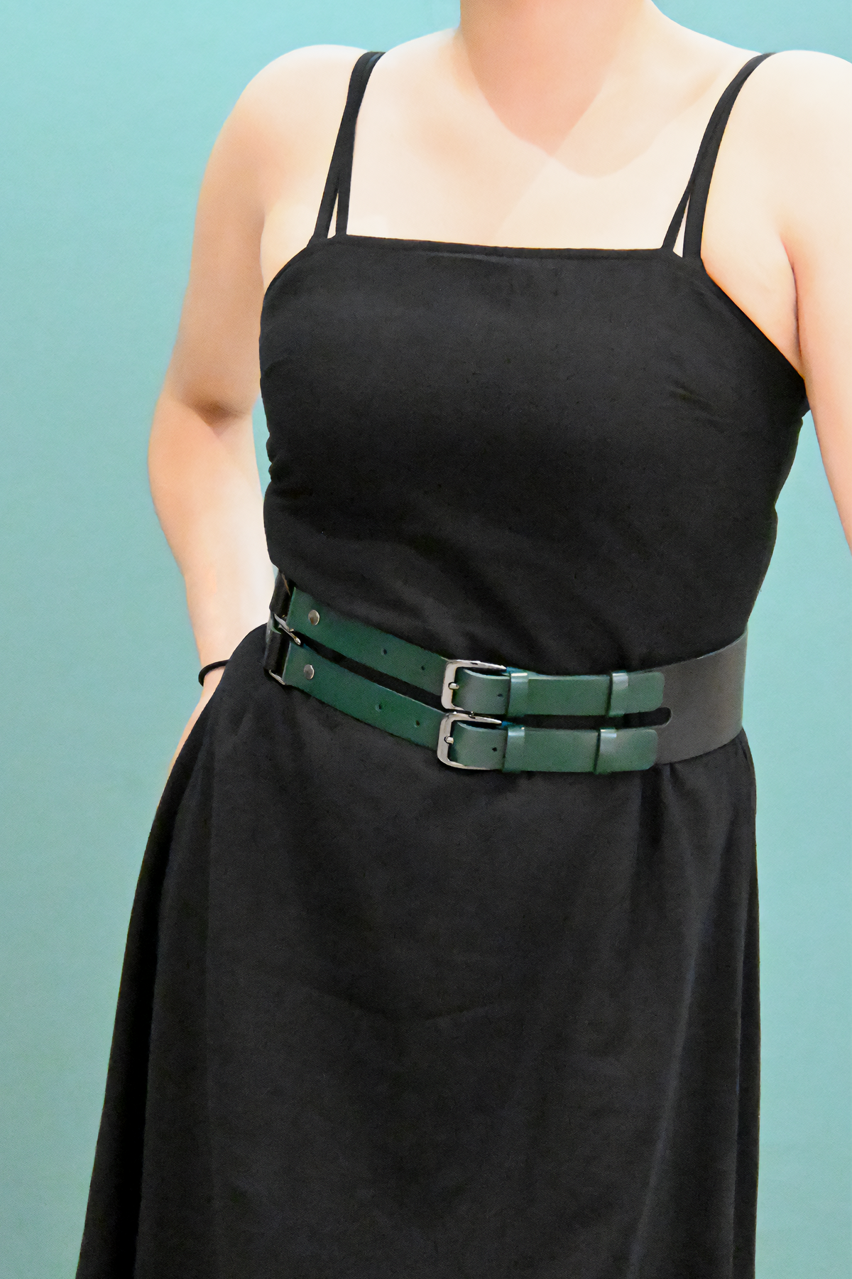 Wide Green Leather Waist Belt