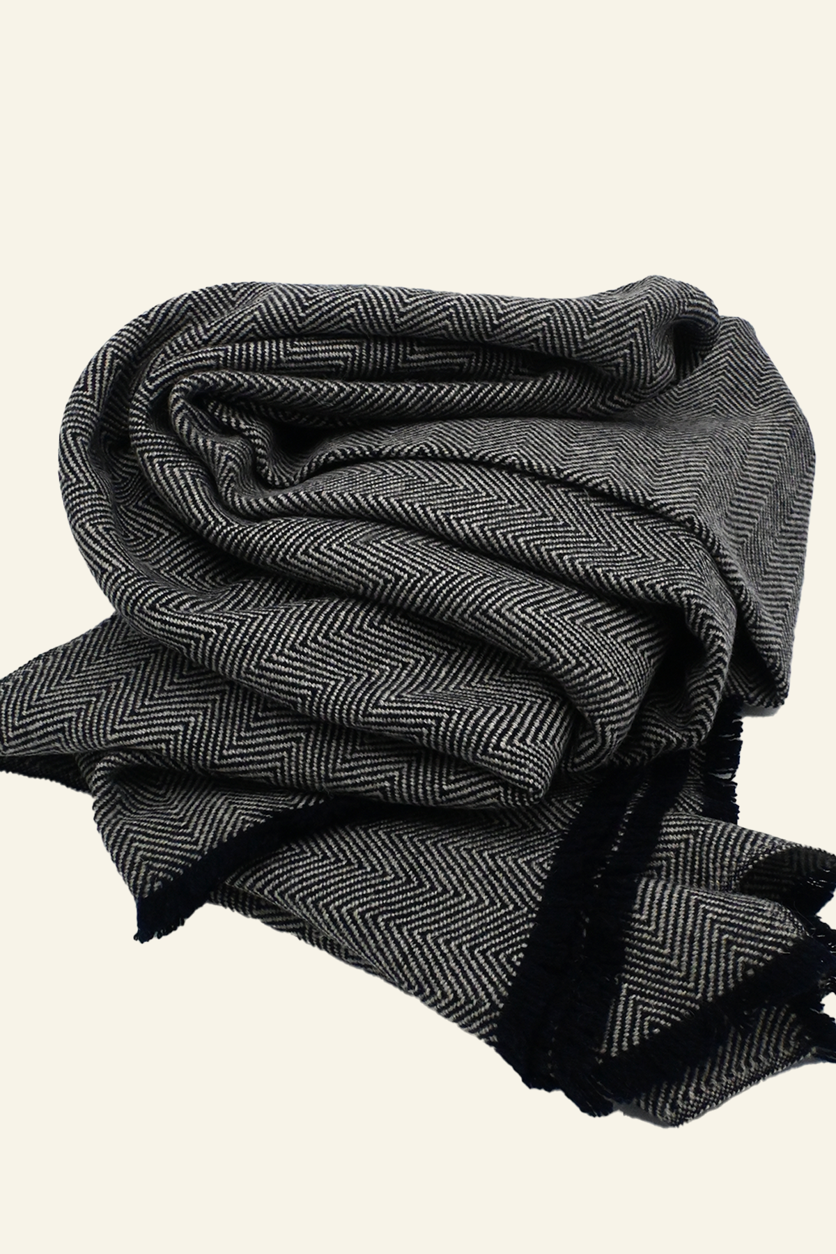 Black Herringbone Wool Blanket