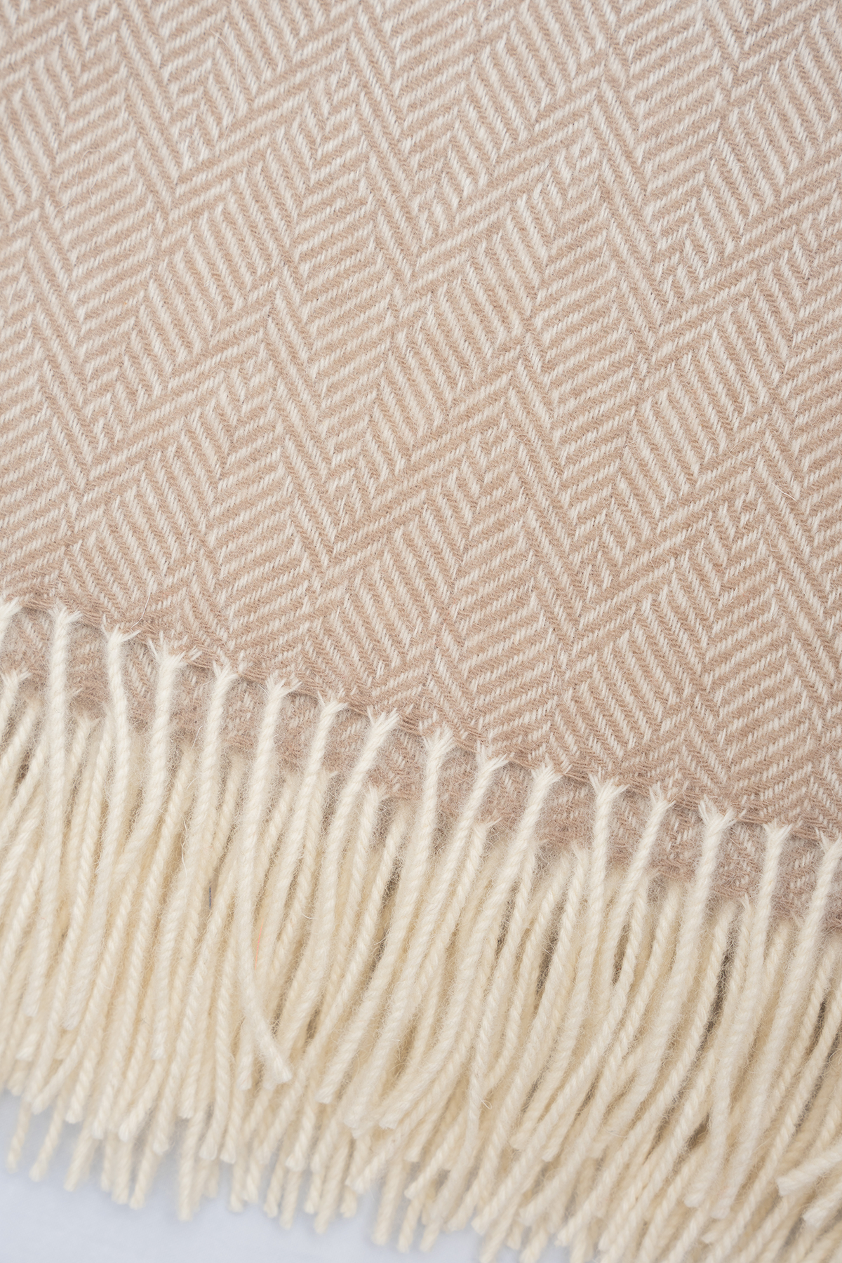 Beige Herringbone Pattern Wool Throw