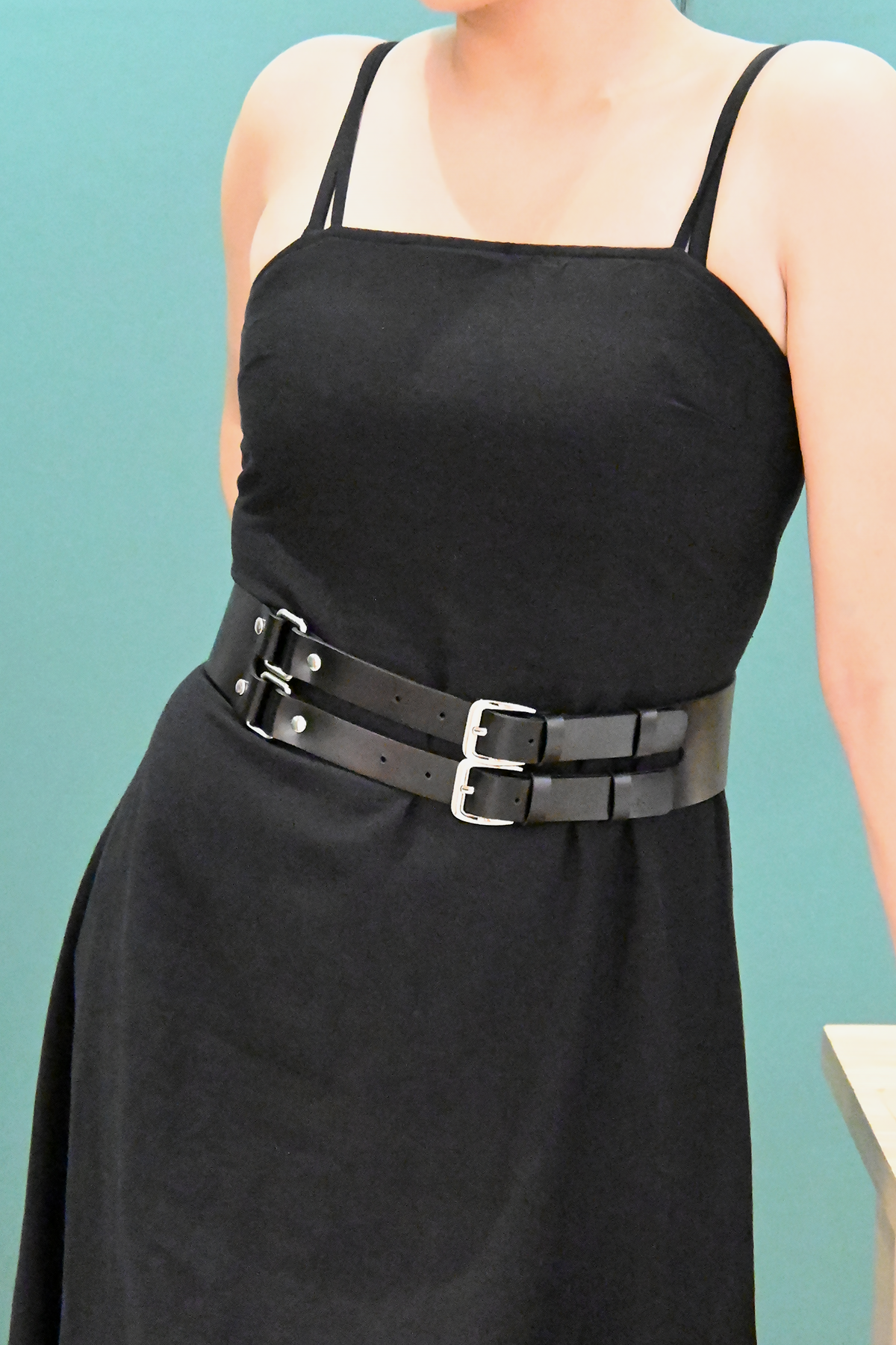 Wide Black Leather Waist Belt