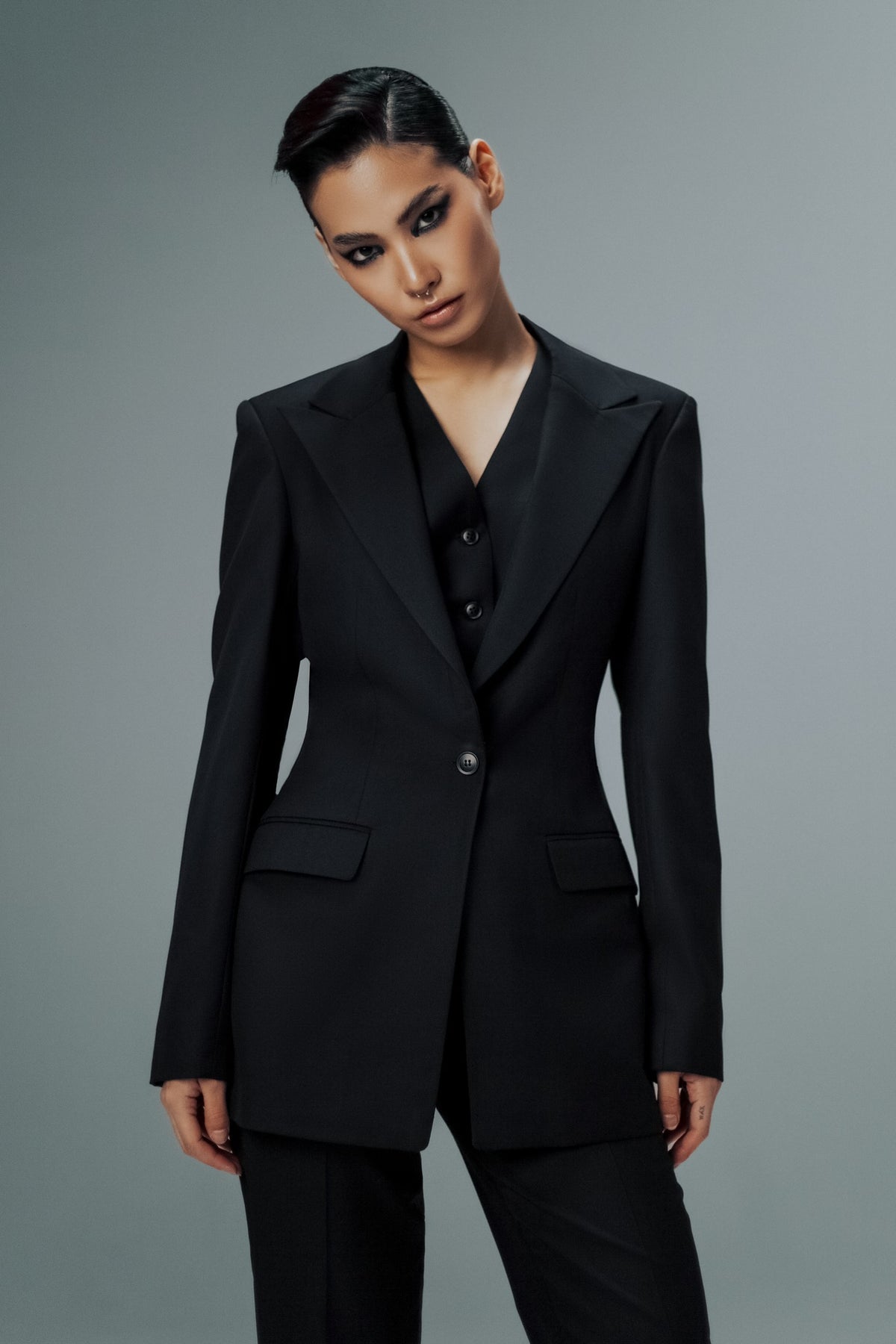 Black Blazer Vest Set