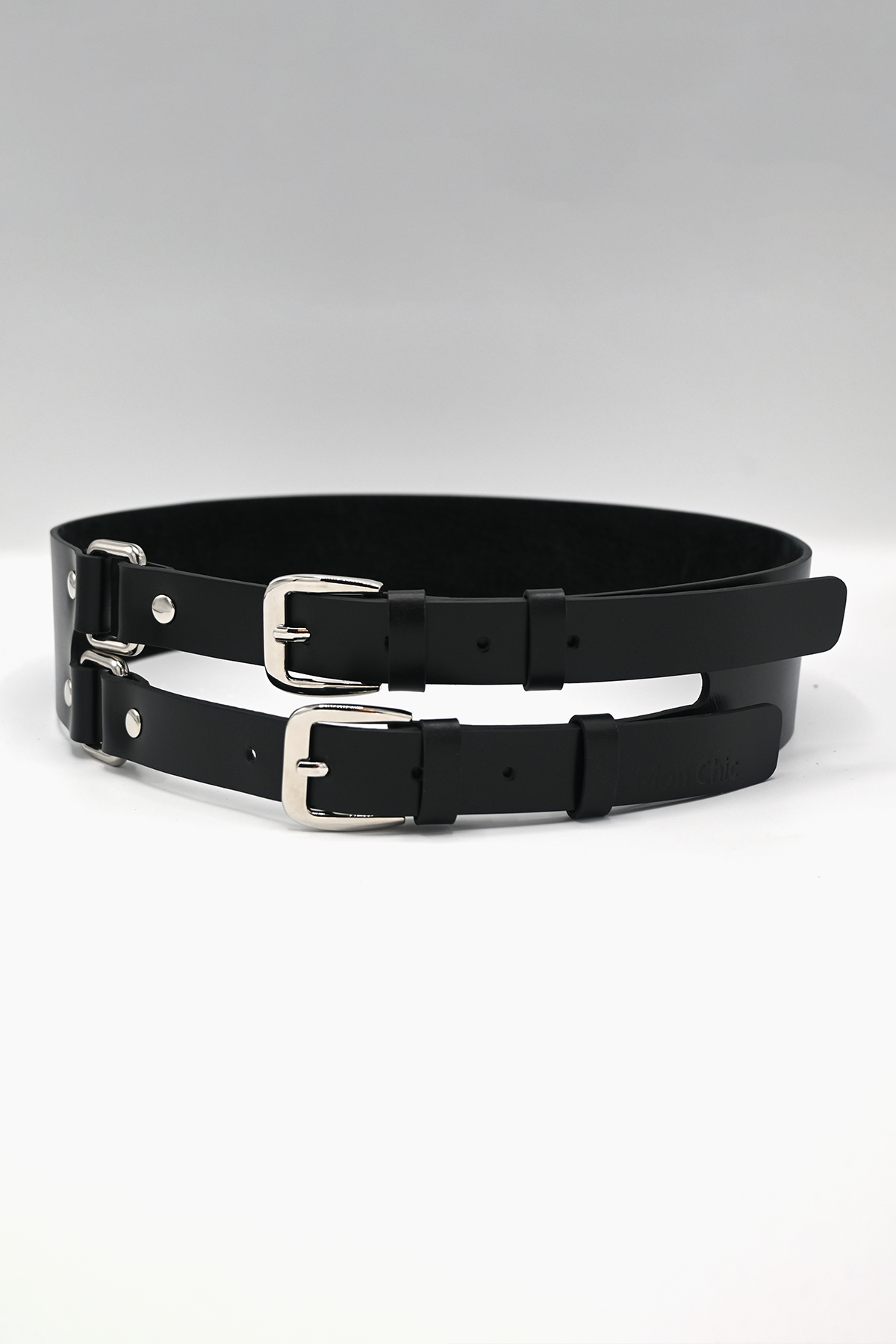 Wide Black Leather Waist Belt