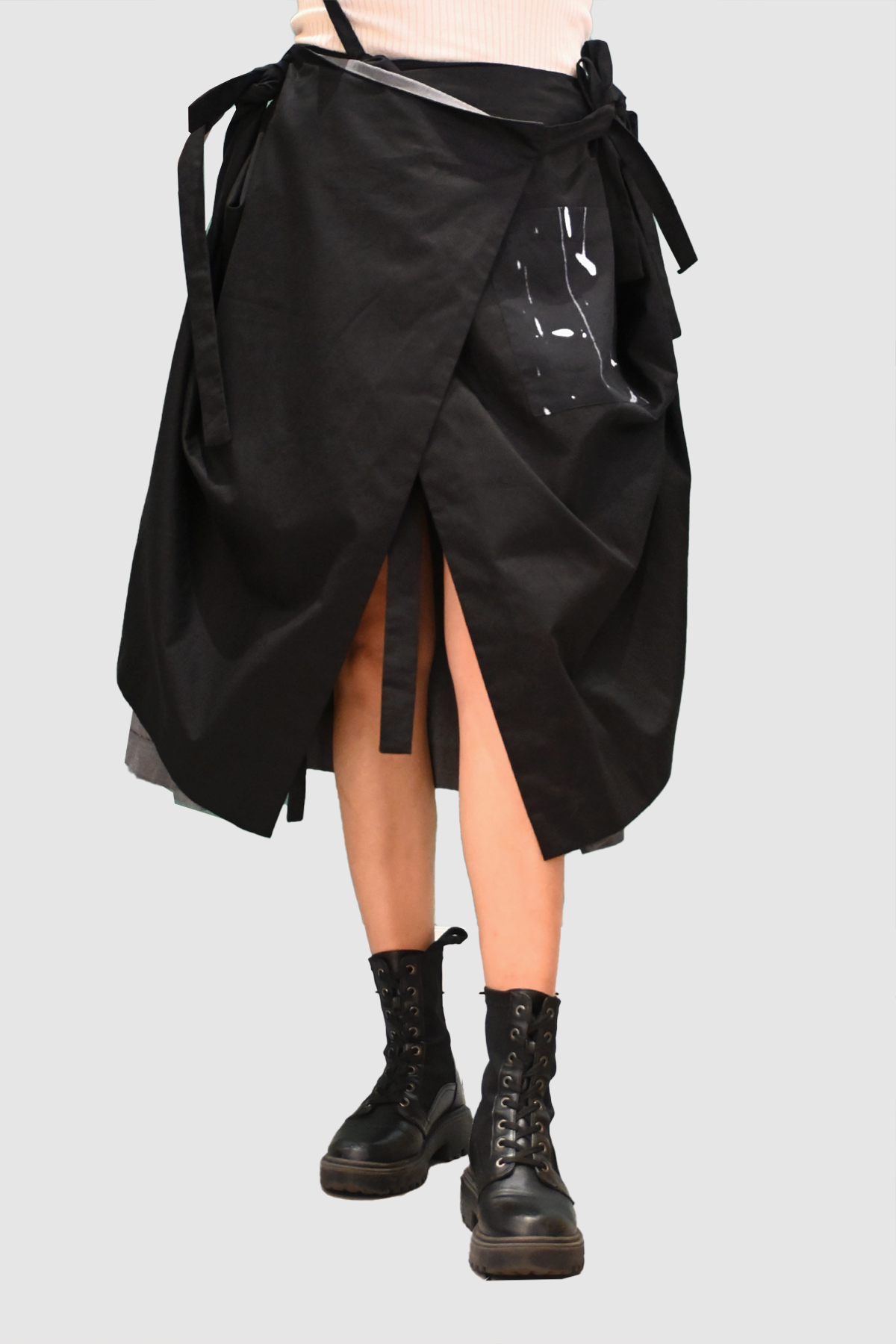 Black Cotton Wrap Skirt