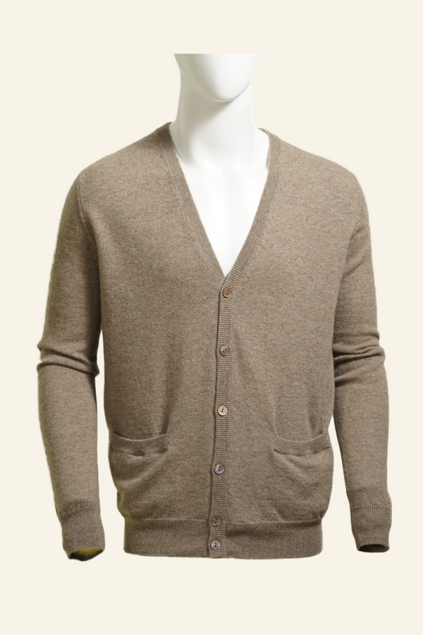 V-neck Cashmere Buttondown Sweater - Mongolian Gallery